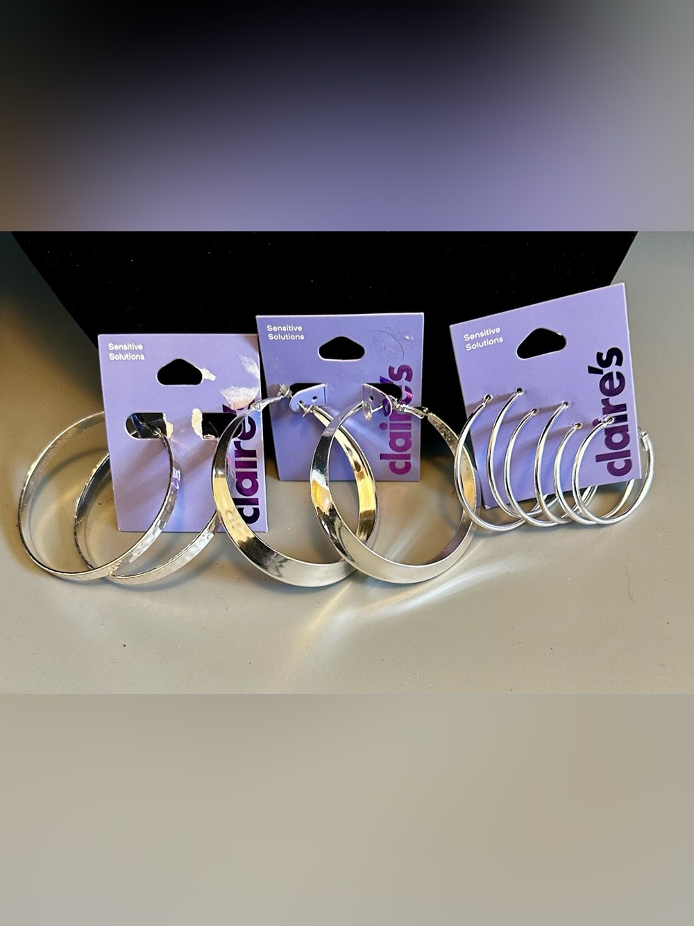 Claire's Silver Large Hoop Earrings - Shiny Silver Hoops Lot of 3